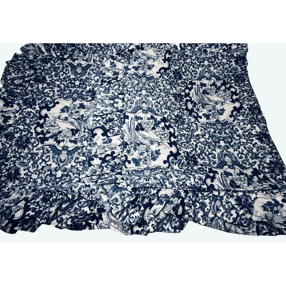 Ralph Lauren Tamarind‎ Sham Ruffle KING SET Blue White Porcelain Chinoiserie